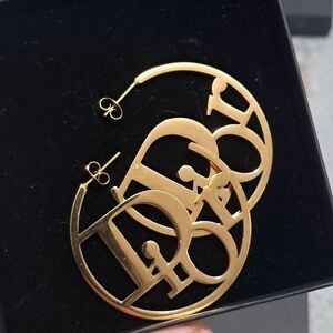 Gold Hoop Earrings with Logo Design